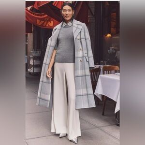 Ann Taylor Gray and Cream large plaid double breasted wool coat size MED BNWT